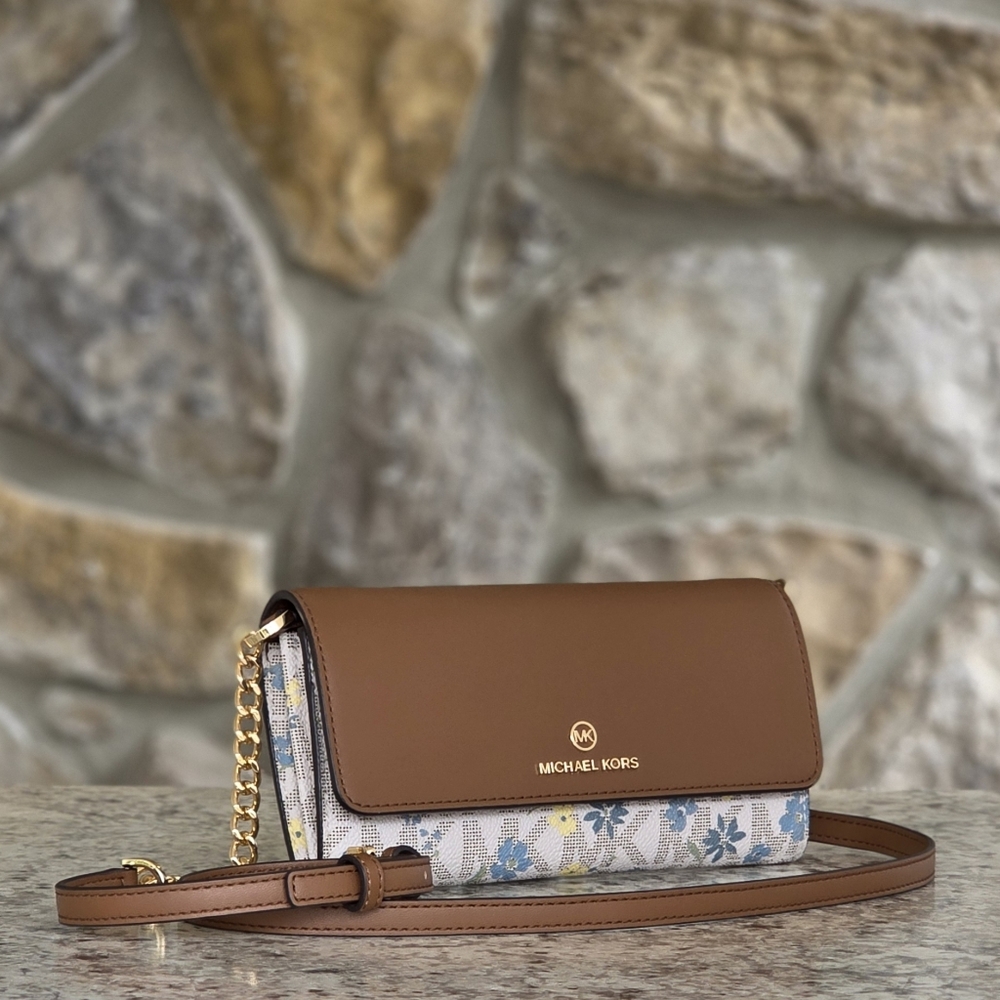 Michael Kors Jet Set Logo Floral Large Wallet Crossbody